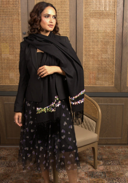Shimmy wave | Embroidered Wool Silk Stole