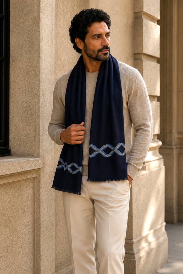 The Statesman | Embroidered Fine Wool Silk Stole