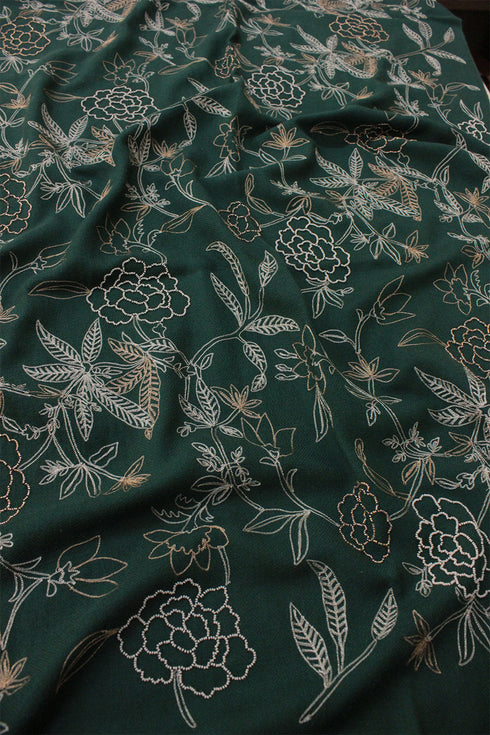 Golden Peony | Embroidered Fine Merino Wool Stole