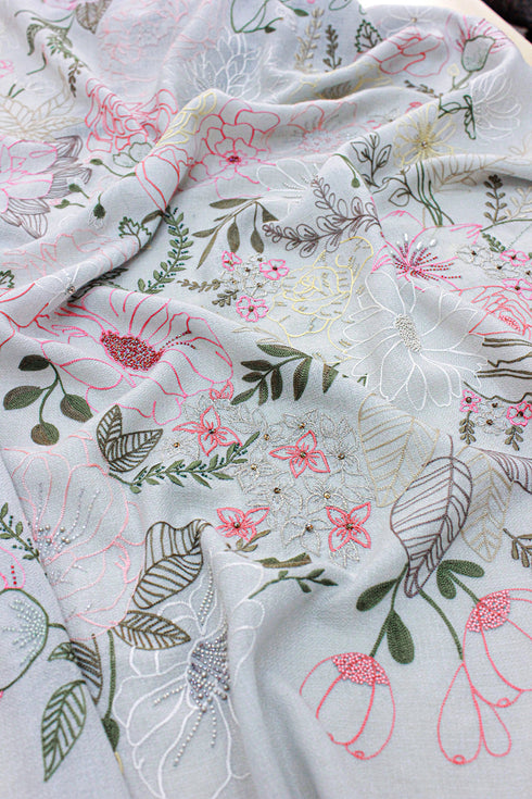 A Floral Dream | Embroidered Pure Cashmere Stole