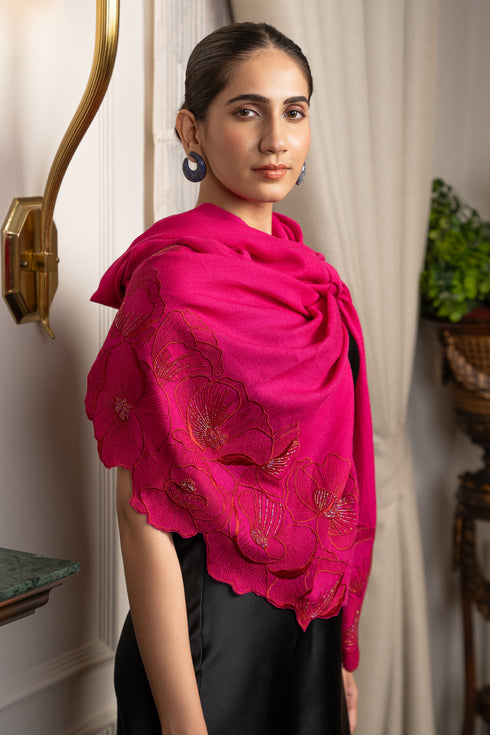 Poppy Affair | Embroidered Wool Silk Stole