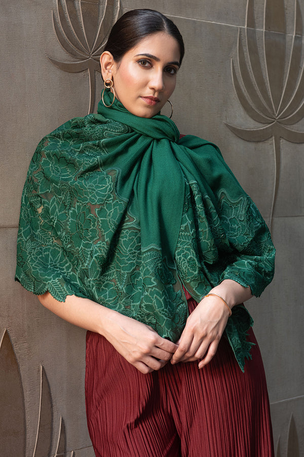 A Rose Dream | Embroidered Wool Silk Stole