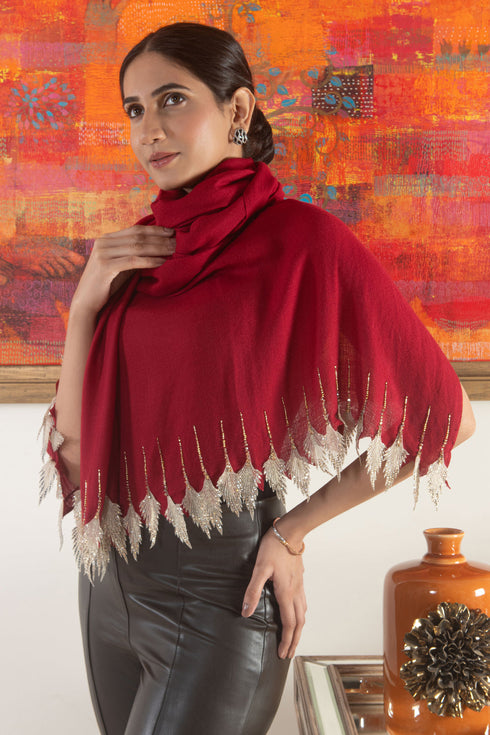 Leafy Sparkle | Embroidered Wool Silk Stole