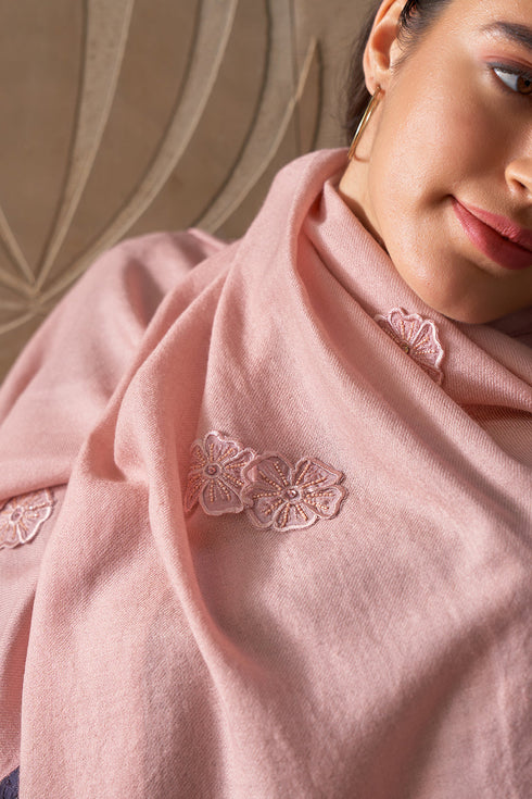 Flower Shower | Embroidered Wool Silk Stole