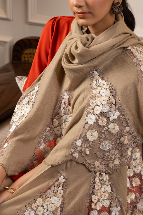 Cherry Blossom Flounce | Embroidered Wool Silk Stole