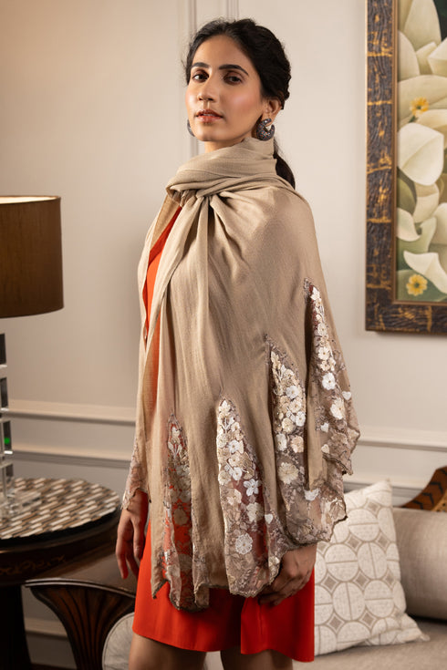 Cherry Blossom Flounce | Embroidered Wool Silk Stole