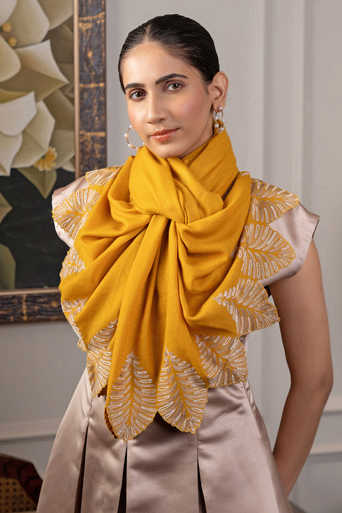 Vintage Leaf | Embroidered Wool Silk Stole