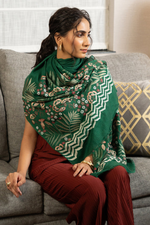 Secret Orchid Garden | Embroidered Wool Silk Stole