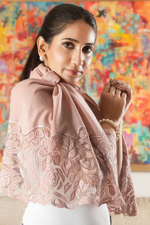 Floral Whispers | Embroidered Wool Silk Stole
