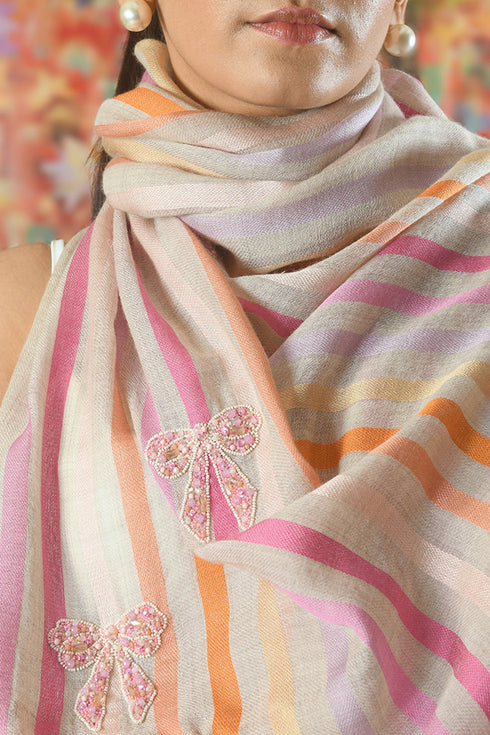 Bow Love | Embroidered Wool Silk Stole With Handmade Rakhi