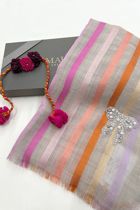 Bow Love | Embroidered Wool Silk Stole With Handmade Rakhi