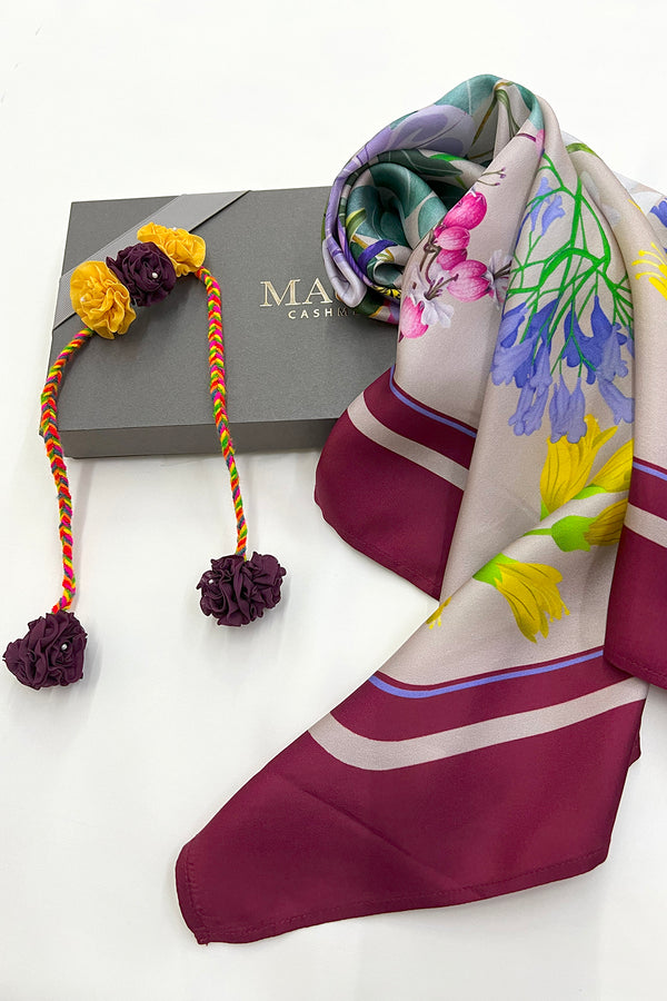 Capri Rosso | Pure Silk Twill Scarf with a Handmade Rakhi