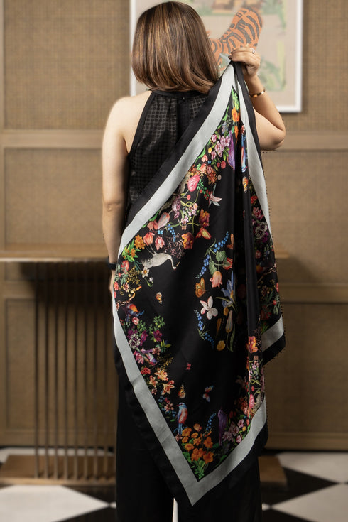Plitvice Twilight | Pure Silk Twill Scarf with Handmade Rakhi