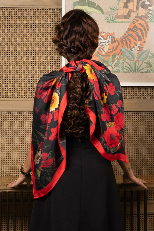 Kyoto Rouge | Pure Silk Twill Scarf with Handmade Rakhi