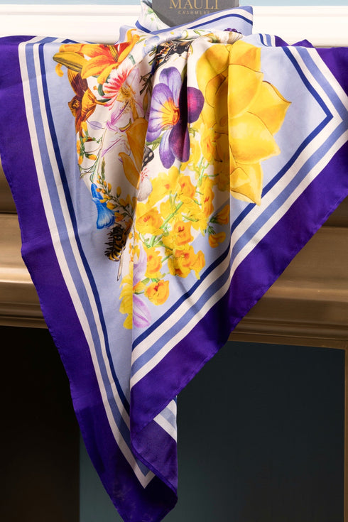 Sula Blossom | Pure Silk Twill Scarf with Handmade Rakhi