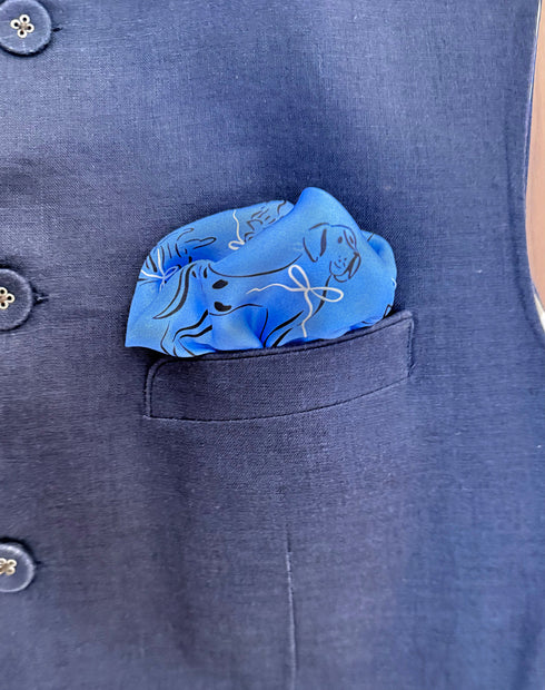 Club Canine | Pure Silk Pocket Square with a Handmade Rakhi