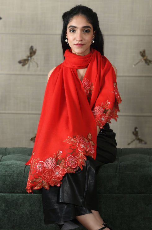 Spring Bloom | Embroidered Wool Silk Stole