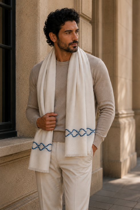 The Statesman | Embroidered Fine Wool Silk Stole