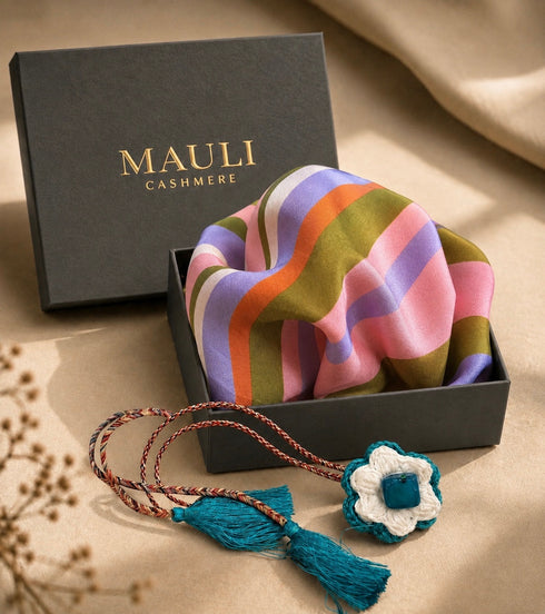 Piazza Stripe | Pure Silk Pocket Square with a Handmade Rakhi