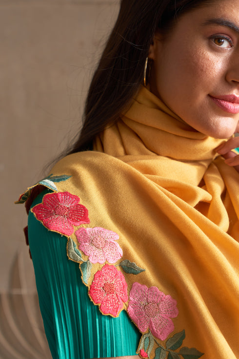 Garden Fringe | Embroidered Wool Silk Stole