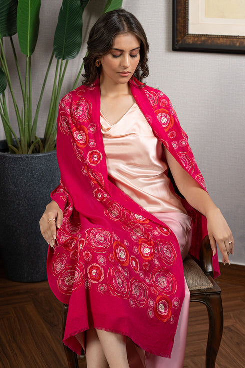 Floral Bliss | Embroidered Fine Wool Silk Stole