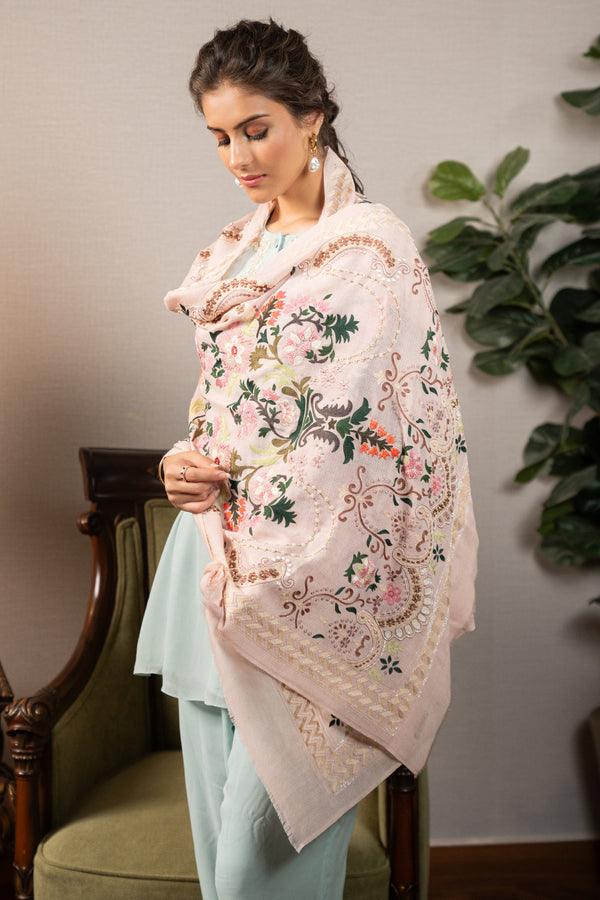 Roman Times | Embroidered Pure Cashmere Stole