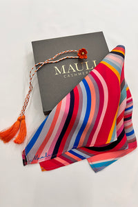 Riviera Dusk | Pure Silk Pocket Square with a Handmade Rakhi
