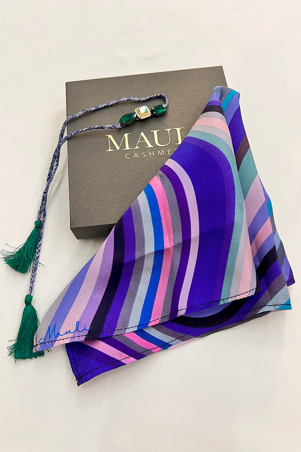 Midnight Riviera | Pure Silk Pocket Square with a Handmade Rakhi