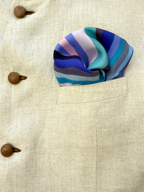 Midnight Riviera | Pure Silk Pocket Square with a Handmade Rakhi