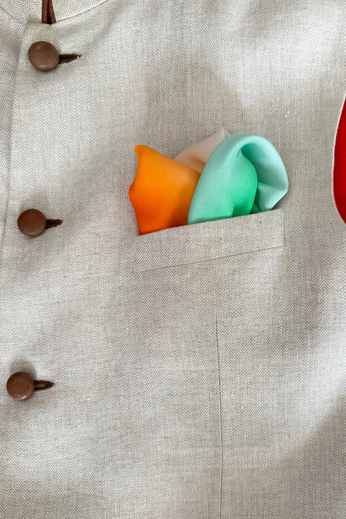 Tiranga Bloom | Pure Silk Pocket Square with a Handmade Rakhi