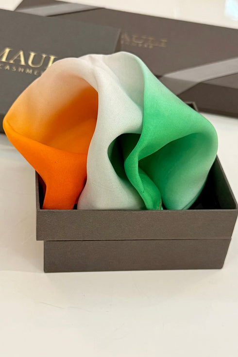 Tiranga Bloom | Pure Silk Pocket Square with a Handmade Rakhi